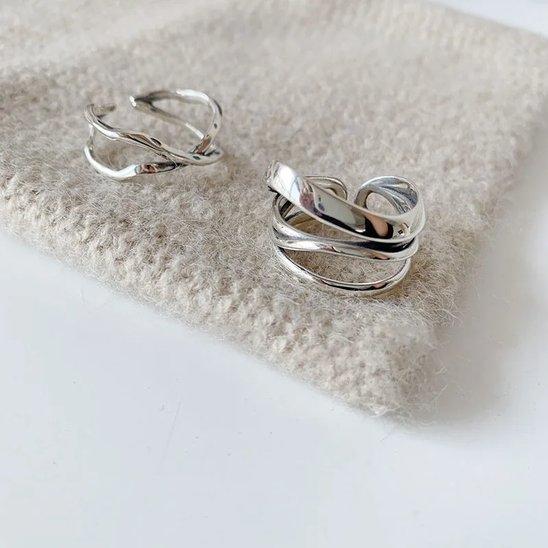 

PANJBJ 925 Sterling Silve Overlapping Irregular Ring for Women Party Gift Adjustabler Retro Fashion Punk Jewelry Dropshipping
