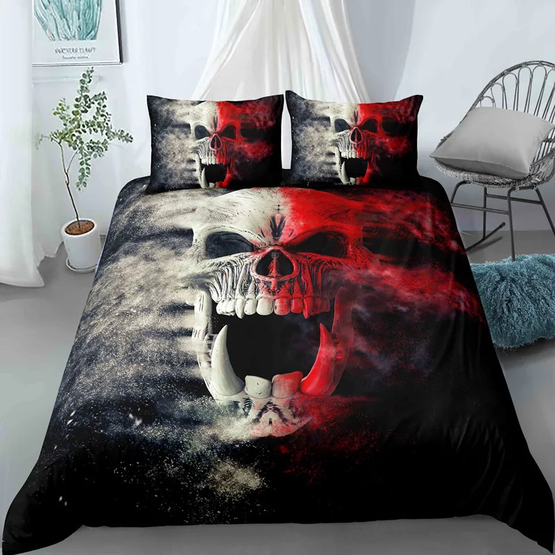 

3D Skull Bedding Set Queen Size Sugar Skull Duvet Cover Set with Pillowcase Single Twin Full King Comforter Cover Bedroom Decor