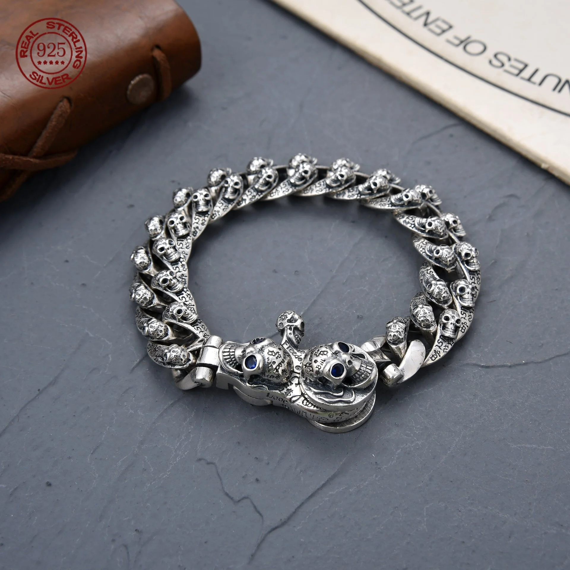 S925 Sterling Silver Bracelet Luxury Domineering Double Chain Peace Tattoo Money Pixiu Personality Popular Men's Retro Jewelry
