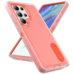 Durable Full Body Shockproof Rugged Kickstand Case with Anti-Scratch Protection for Samsung S25 (Transparent  orange)