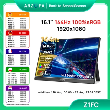 ARZOPA Monitor portatile da 16,1 pollici, 144 Hz, 100% sRGB, 1080P FHD, schermo IPS, secondo schermo esterno per laptop/PC/PS5/Mac/Xbox Z1FC 1
