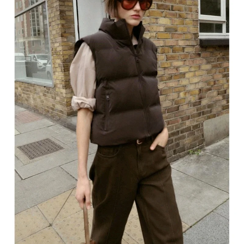 New Autumn Women's Zipper Stand Collar Svel Pred Cotton Vest 30232 Faionable Commute Sle Regular Length Polyes...