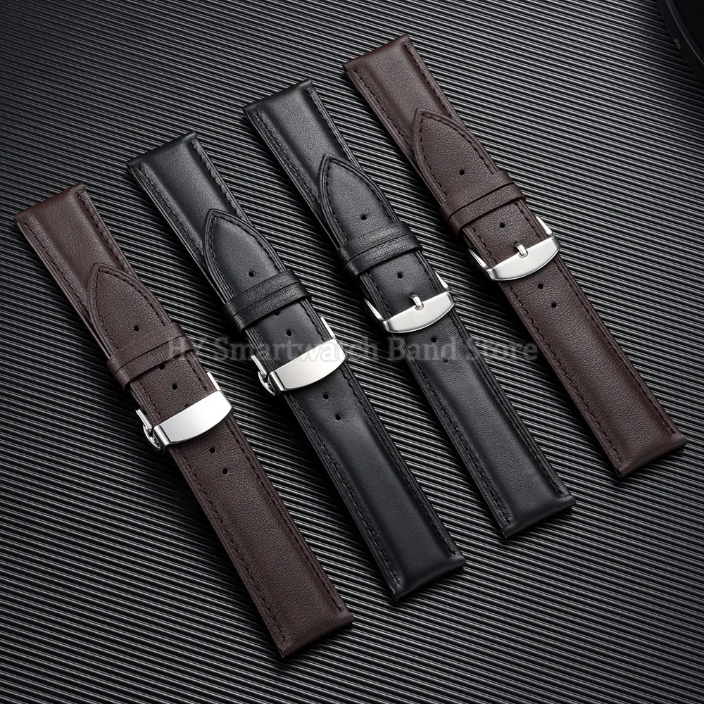 Cowhide Leather Watch Strap with Butterfly Clasp - Universal Fit