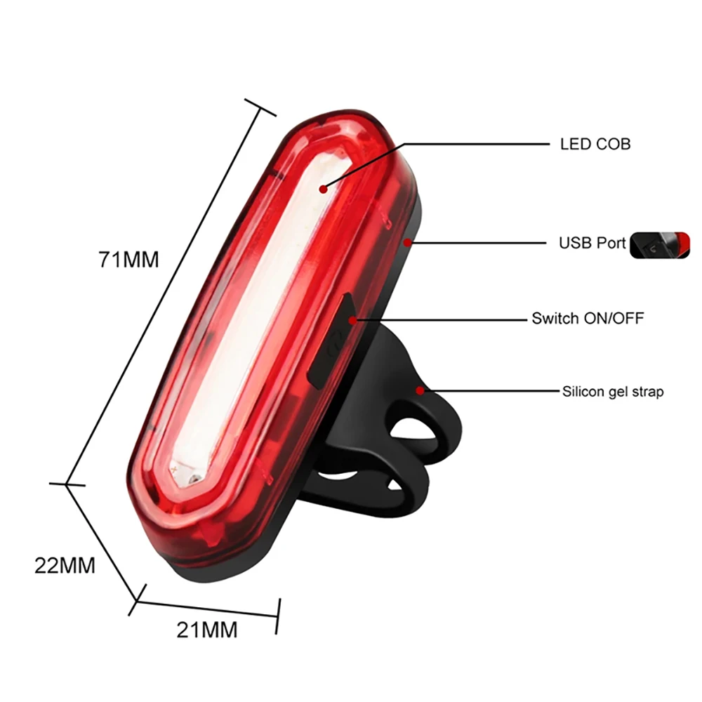 Fanale posteriore per bicicletta Ciclismo notturno Ricarica USB esterna Impermeabile Luce singola Mountain Bike Spia a LED Accessori per bici - immagine 6