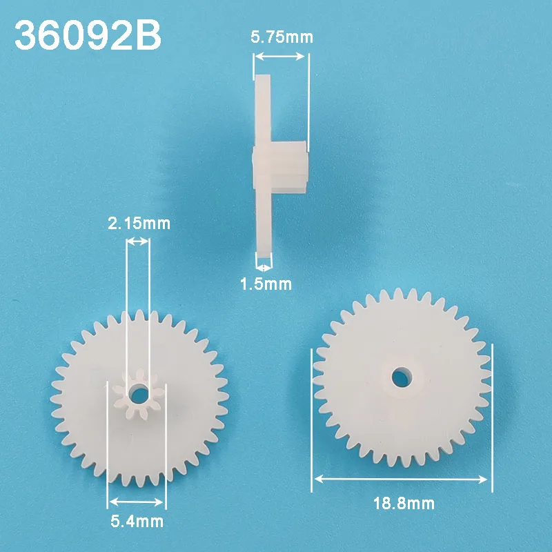 36092B M0.5 Spur Gear OD 19mm 36 Teeth/ 9 Teeth 2.05mm Hole Plastic POM Pinion Wheels DIY Repair Parts 36 + 9t