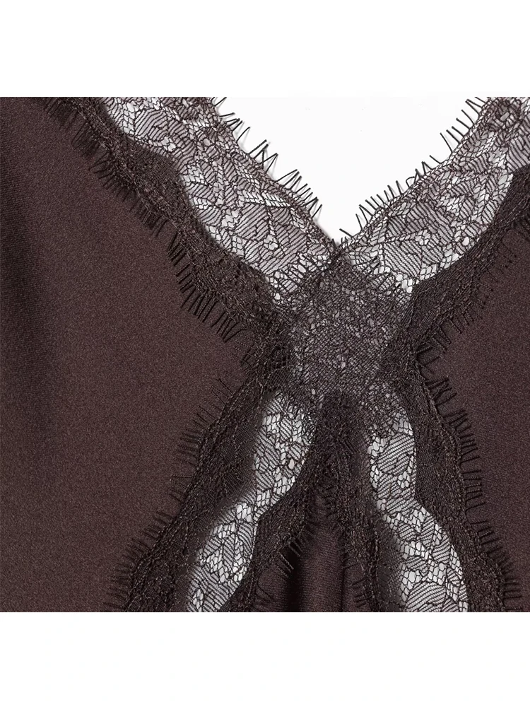 Sexy Women Lace Spliced Strap Long Dress 2026 Elegant V-neck Sleeveless Backless Party Dresses Fashion Club Robes