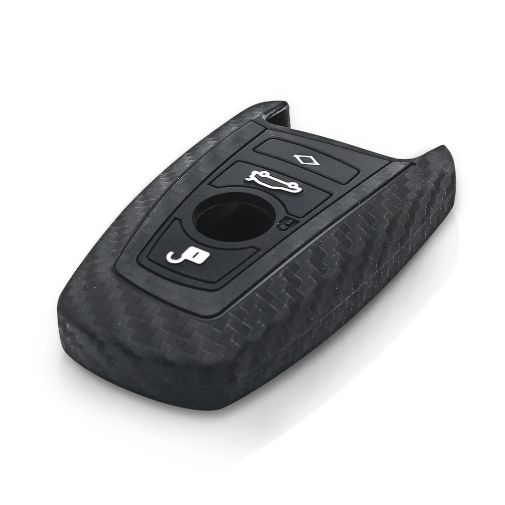 Carbon Fiber Silicone Car Key Case Fob Cover