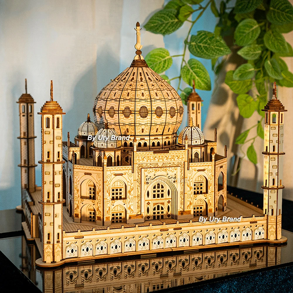3D Wooden Puzzle House Royal Castle Taj Mahal With Light Assembly Toy For Kids Adult DIY Model Kits Desk Decoration for Gifts 4