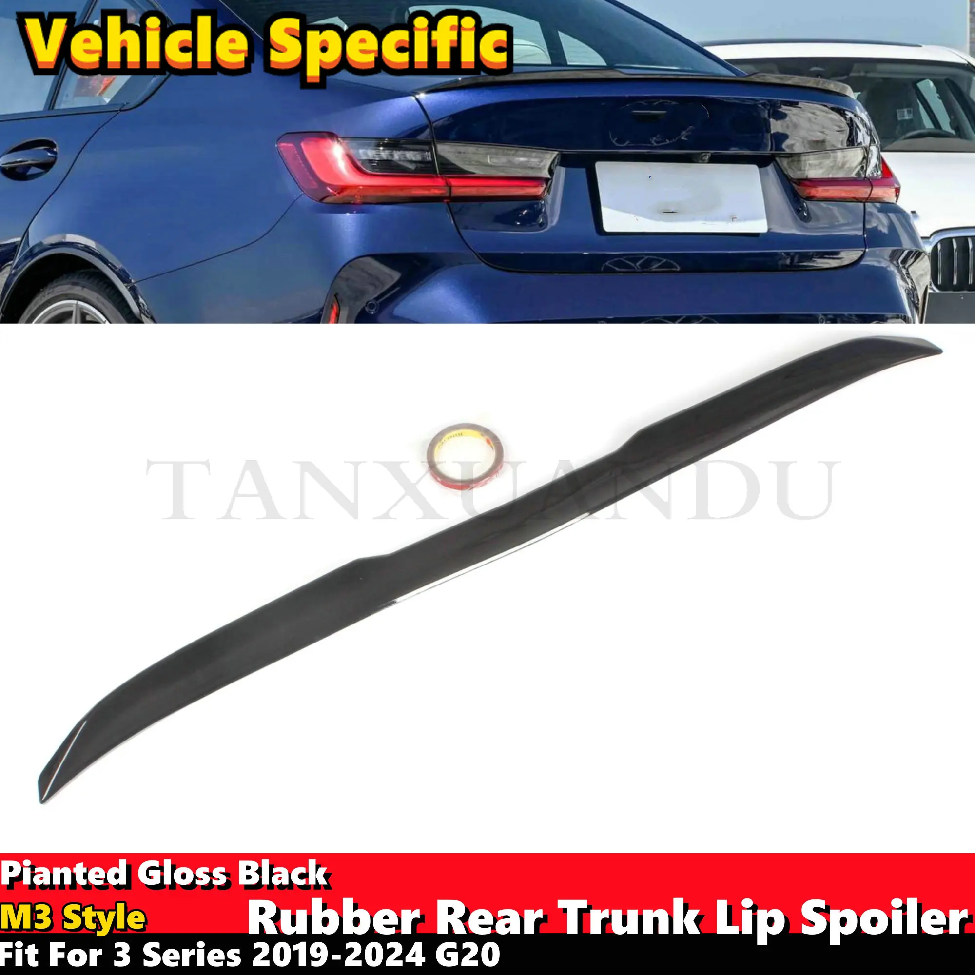 

Rubber Narpes Designs Rear Trunk Lip Boot Spoiler Wing Fit For BMW 3 Series 2019-2024 G20 G80 Sedan Painted Gloss Black M3 Style
