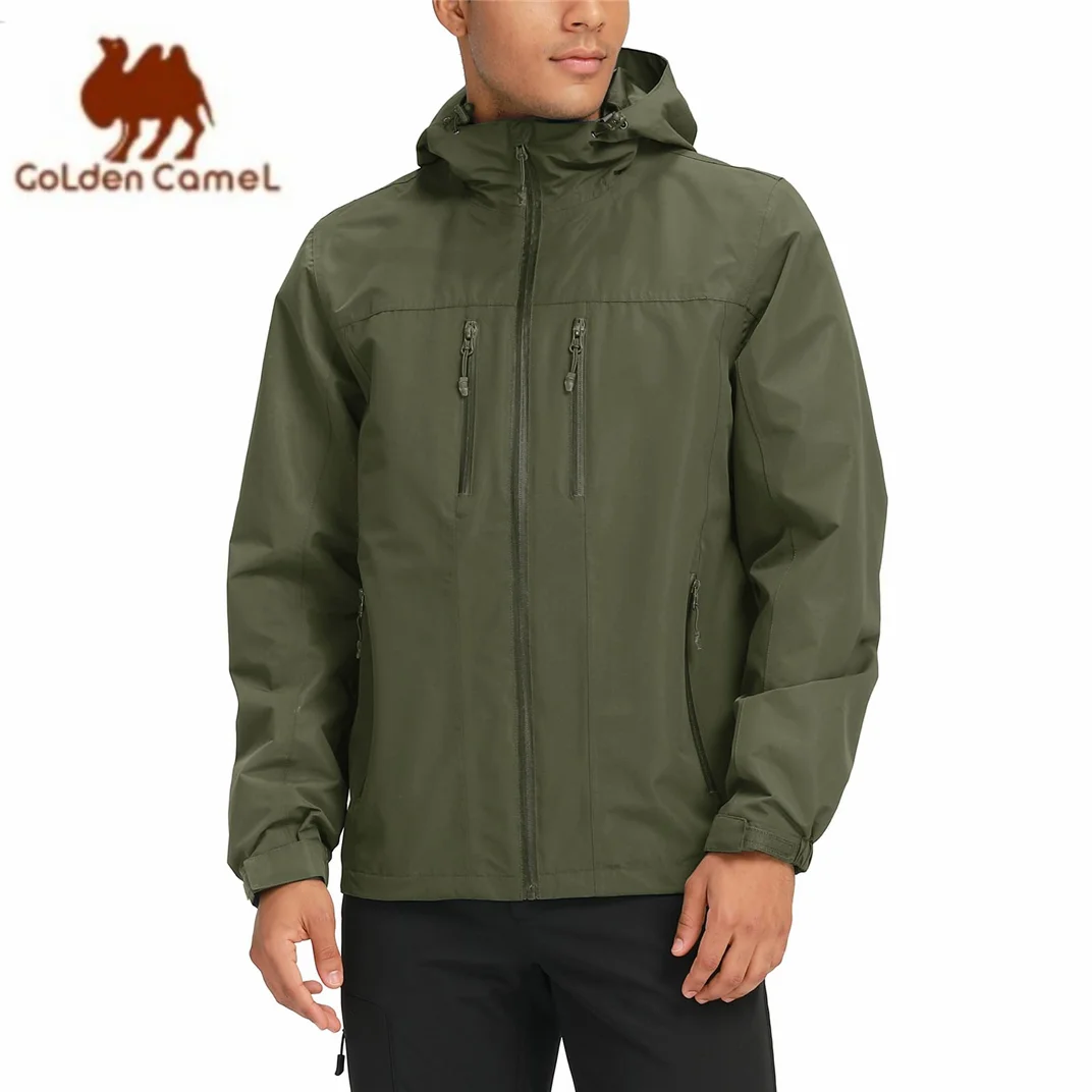 Softshell Jackets GOLDEN CAMEL Mens Waterproof Lightweight Single Hooded with Zipper Pockets For Outdoor Hiking Traveling