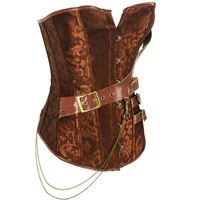 Bustier victorien vintage gothique français pour femme, marron, en PU, avec lacets, baleines en acier, effet gainant, taille nouée et ceinture 4