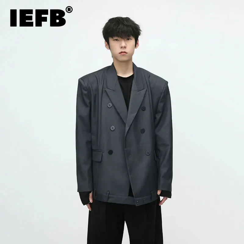 

IEFB Men's Blazers Fashion Male Clohing New Korean Style Niche Design Double Breasted Suit Coat Solid Color Autumn New 9C2661