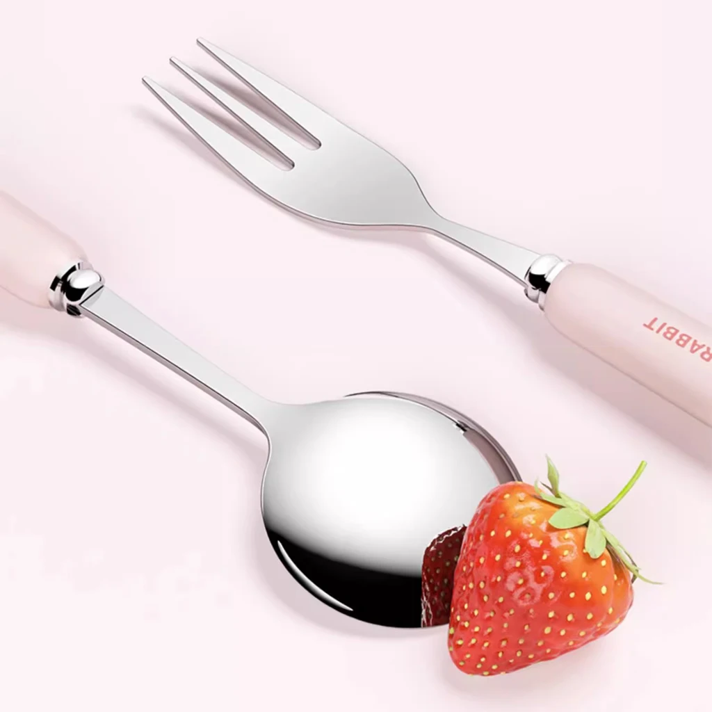 WORTHBUY 3/4PCS 귀여운 휴대용 식기 세트 재사용 가능한 304 스테인레스 스틸 포크 스푼 젓가락 상자 포함 어린이 학생용 식기