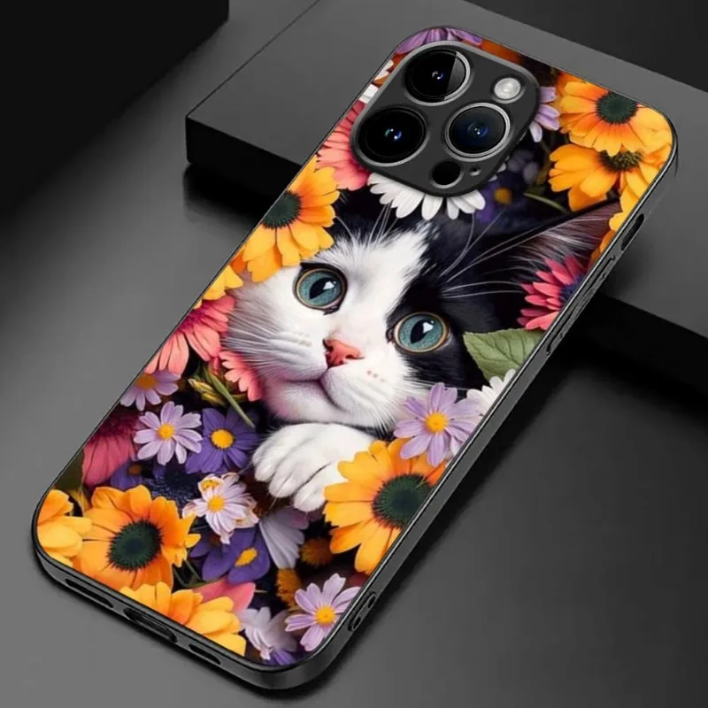 Charming Floral Cat Shockproof Non-Slip Phone Case