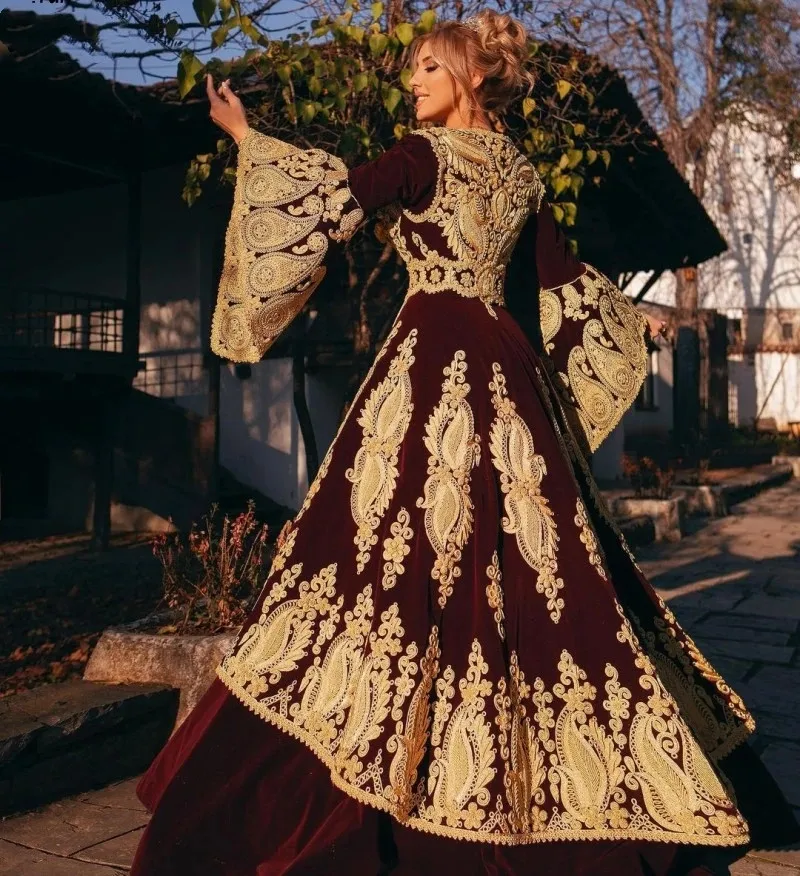 Burgundy Traditional Kosovo Evening Dresses For Albanian Motifs Dallama  vestido De Fiesta Customized Embriodery Evening Gowns - AliExpress 320