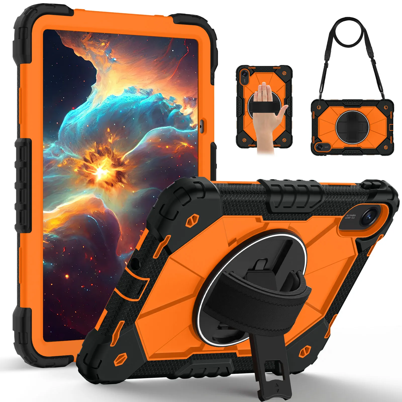 Heavy Duty Shockproof Tablet Cover with 360° Rotating Kickstand and Belt