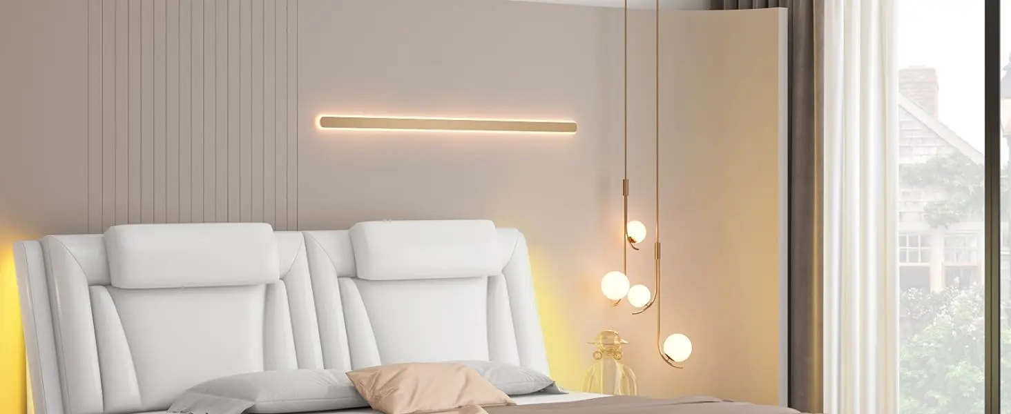 Description Picture 2 of itemUpholstered Platform Bed Frame with Adjustable LED Headboard, and Solid Wooden Slats Support, No Box Spring Needed,Queen