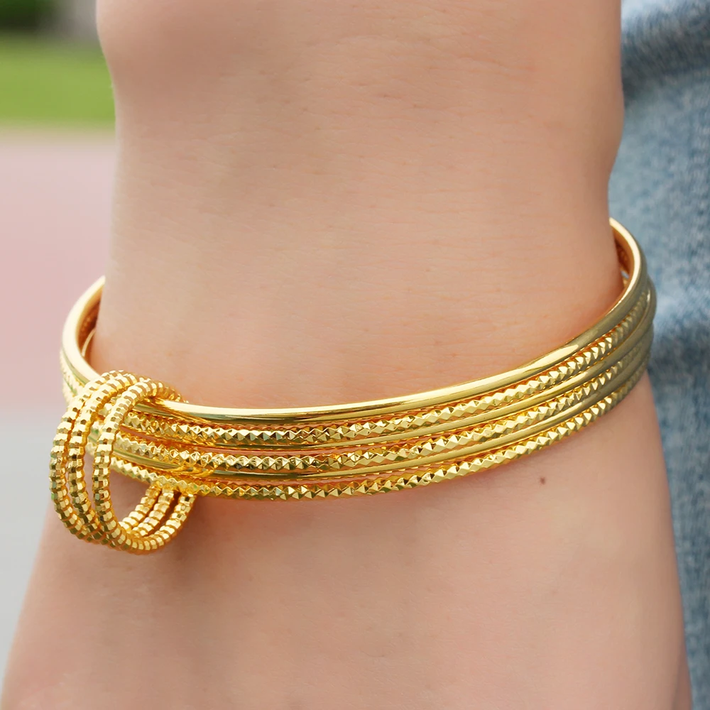Metal Bracelet 4pcs/set Gold Color Jewelry Muslim Turkish Bangles Ethiopian African Women Dubai Bracelet Party Wedding Gifts