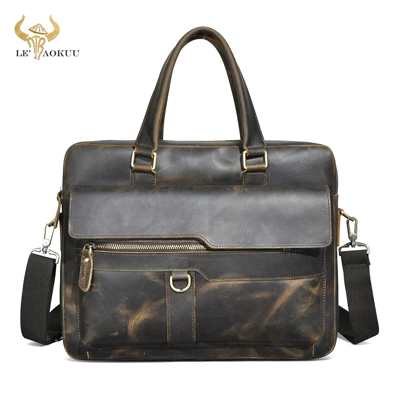 

NEW Crazy Horse Leather Design Antique Retro Travel Business Briefcase 15" Laptop Case Portfolio Bag Shoulder Messenger Bag B261