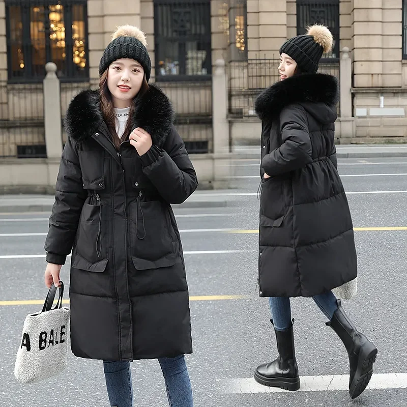 

2023 New Winter Jacket Women Parkas Long Coat Fur Collar Hooded Female Loose Casual Cotton Padded Warm Puffer Parka Outwear
