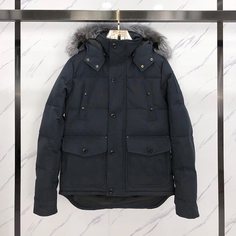 고급 및 패션 캐주얼 중간 길이 파커 재킷, 폭스 칼라 슬림핏 디자인, 벌크 없는 단열 다운 재킷