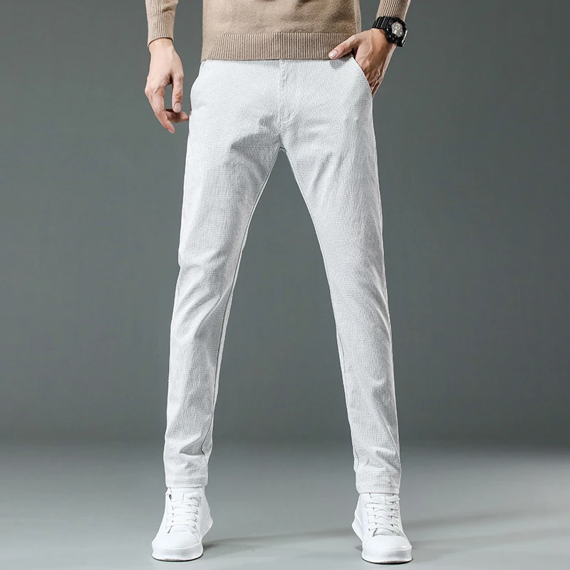 New England Dot Pattern Work Stretch Pants Men Business Fashion Slim Fit White Grey Casual Pant Male Brand Trousers 30-38 men trousers