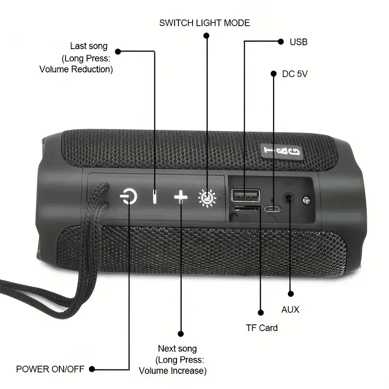 TG227 Support USB/ TF/ FM Radio Music Party Wireless Compatible Waterpro With Lamp Outdoor Portable Upright Speaker Music Player 6
