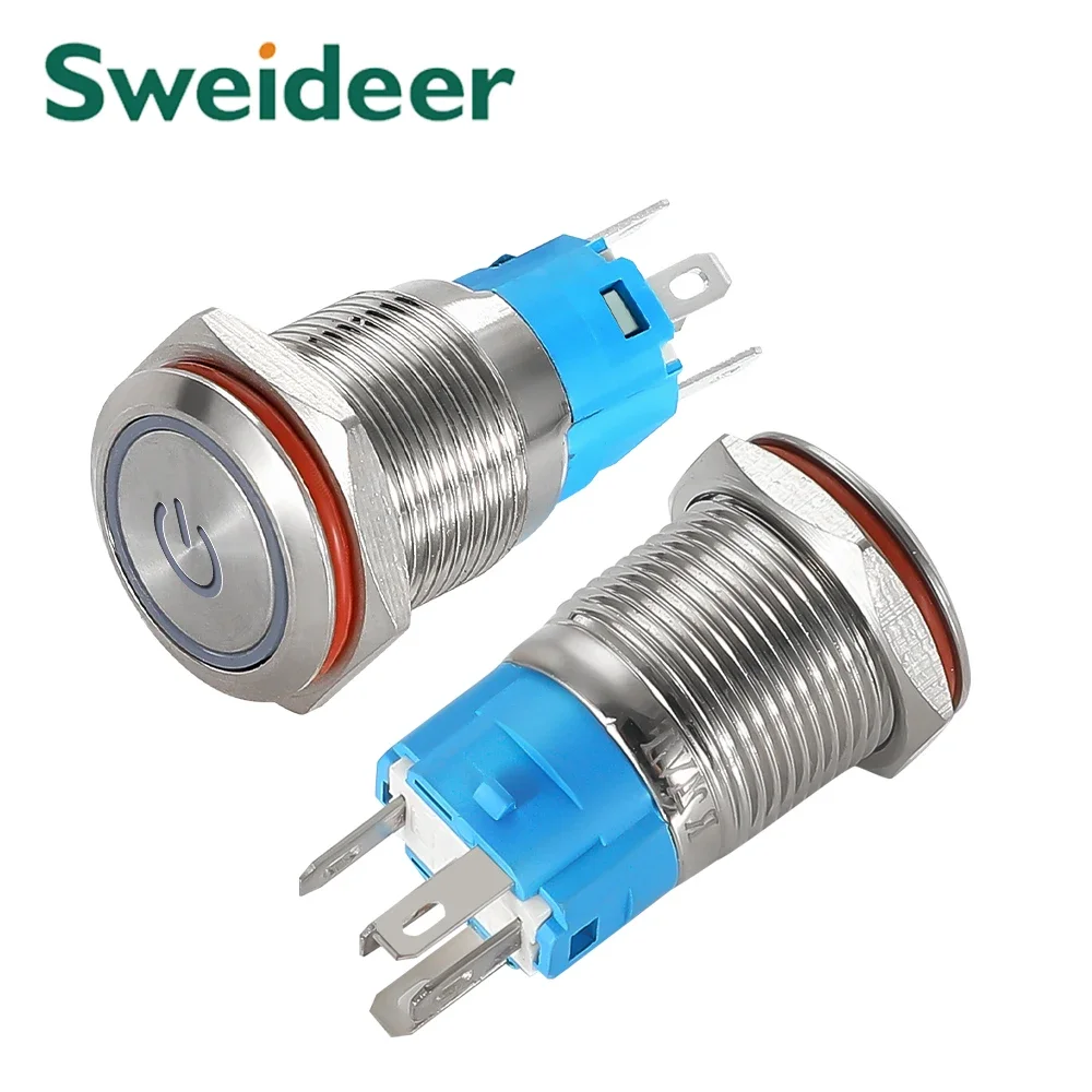 DOLUNTO 16mm Zwart Oxide Metalen Drukknop Schakelaar met