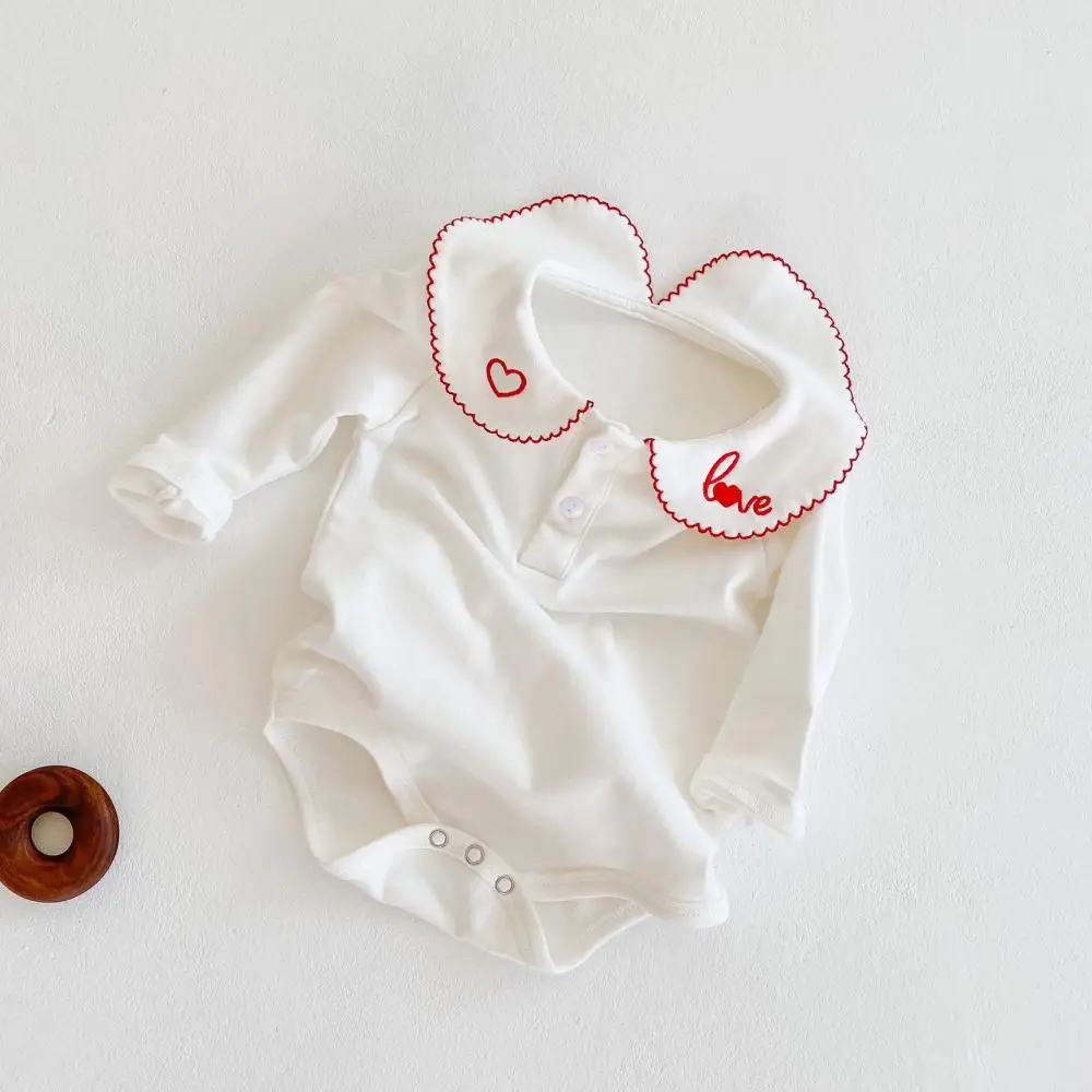 

2023 Early Autumn Newborn Baby Girls Cotton Romper Kids Embroidery Collar White Bodysuit Children Korean Fashion Casual Jumpsuit