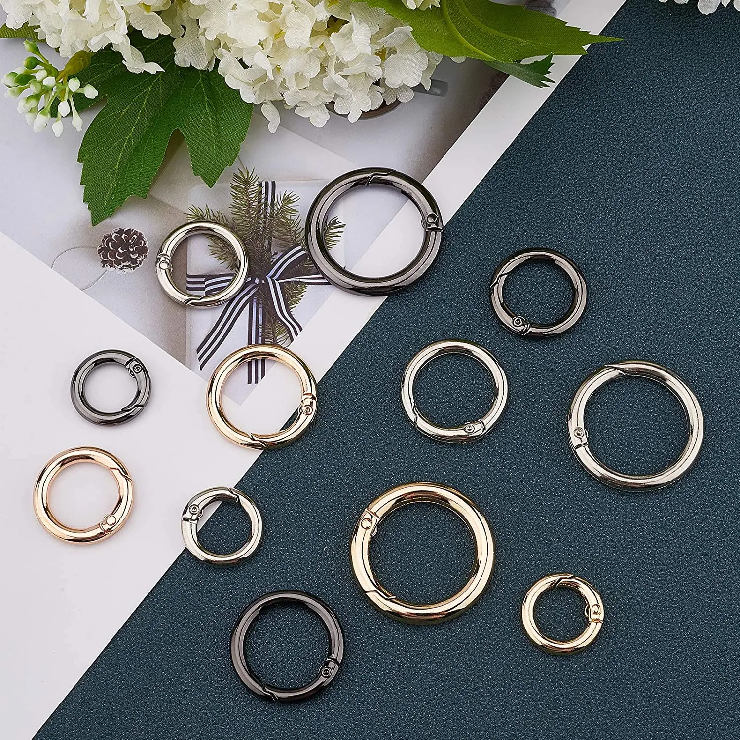 5pcs Metal O Ring Spring Clasps for DIY Jewelry Openable Round Carabiner Keychain Bag Clips