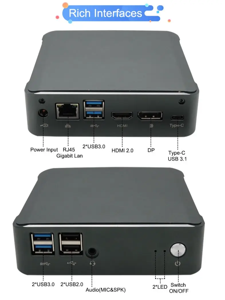 10th Gen Portable Mini Pc Intel Core i7 10510U i5 10210U 8265U Windows10 Pro Key DP HDMI2.0 Type-c 4K Linux Small Gamer Computer