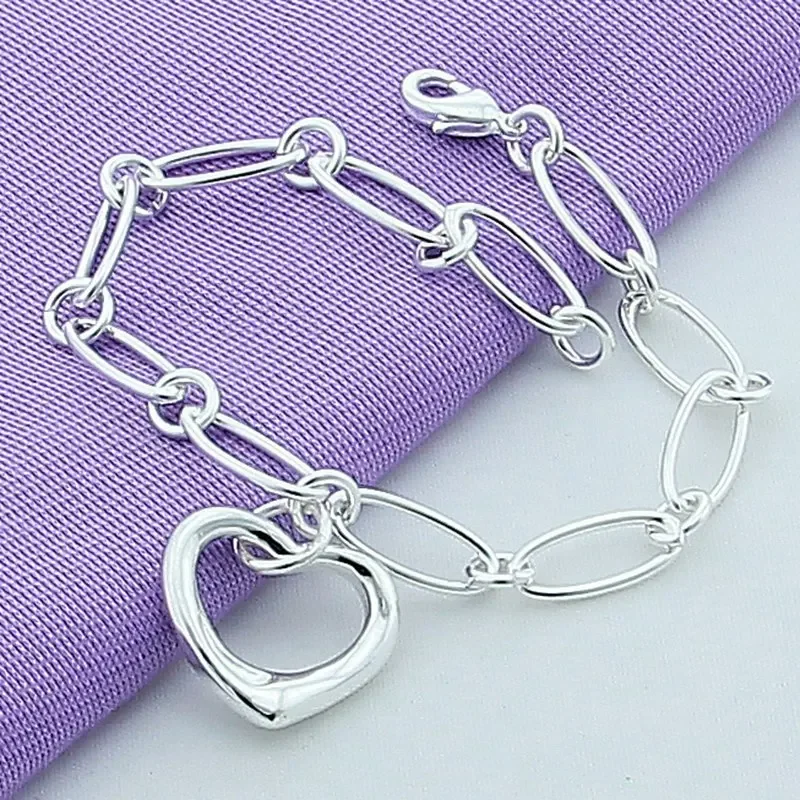 

Fine Brands 925 Sterling Silver Charms Heart Chain Bracelets for Women Fine Party Wedding Accessories Gorgeous Jewelry Gift