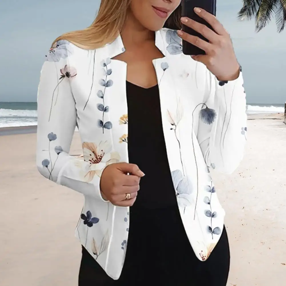

Women Suit Jacket Autumn Women Coat Floral Print Stand Collar Women's Suit Jacket Elegant Office Ladies Coat with for Womenswear