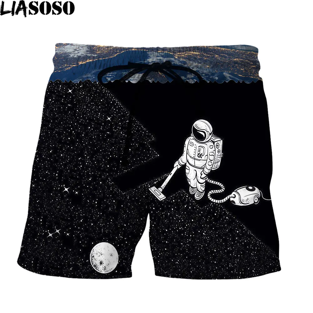 LIASOSO 2022 High Quality Trend Space Men's Woman Elastic Shorts Astronaut Design Hot Woman New 3D Print Harajuku Sweatpants