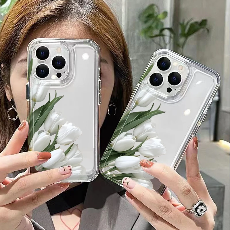 Aesthetic White Tulip Protective Phone Case