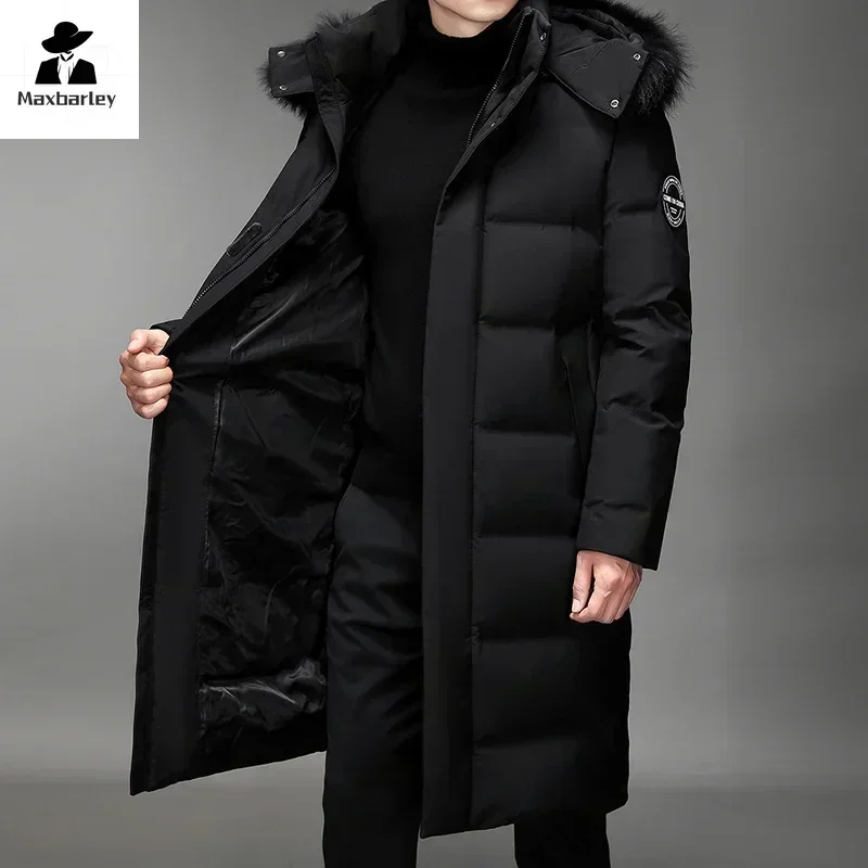 Luxury Long Down Jacket Men's Winter Korean Style Detachable Fur Collar Cap White Duck Down Warm Coat Brand Lightweight Parka down jacket mens jacket