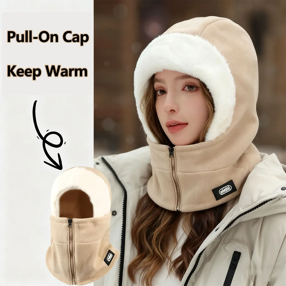 Soft Solid Color Cycling Windproof Cap Hood Thermal Winter Balaclava Drawstring Keep Warm Ski Mask Hat Women