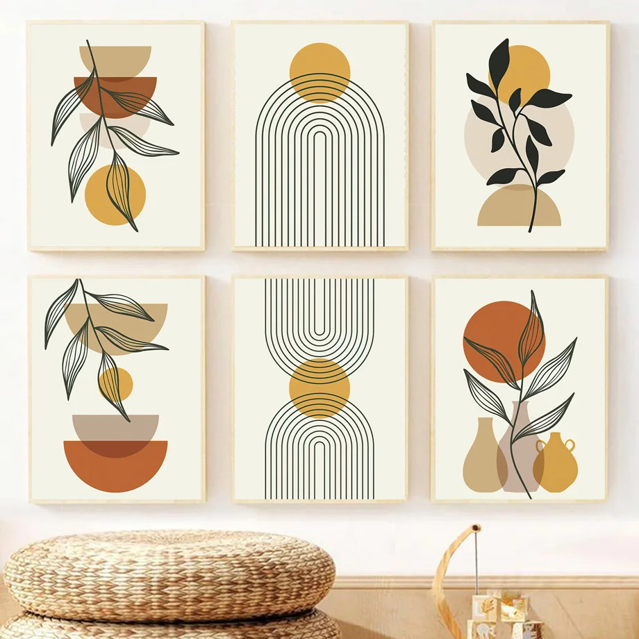 

Boho Vase Leaf Minimalist Abstract Geometry Posters Wall Art Pictures Nordic Bedroom Living Room Decor Prints Canvas Painting