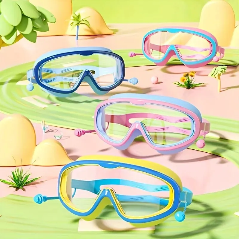 Swimming Goggles Outdoor Swim Goggles Large Frame Waterproof Anti-Fog UV Protection Glasses With Earplugs for 14 Years And Above