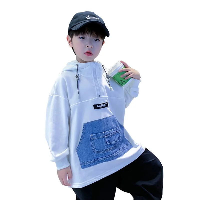 

Fashion Hooded Sweatshirt for Boys Spring Autumn New Long Sleeve Pullovers Teens Clothing Casual Patchwork Big Pocket Top 4-14 Y