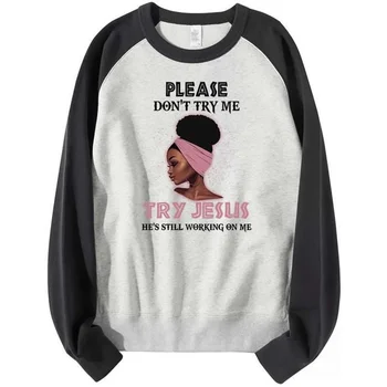African Black Woman Jesus Print Women's Sweater Loose Design Harajuku Sense Contrast Top Bottom Coat