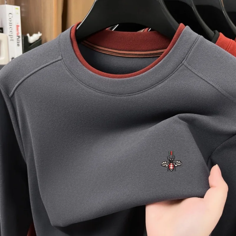 الراقية المخملية الدافئة طويلة الأكمام تي شيرت الر...