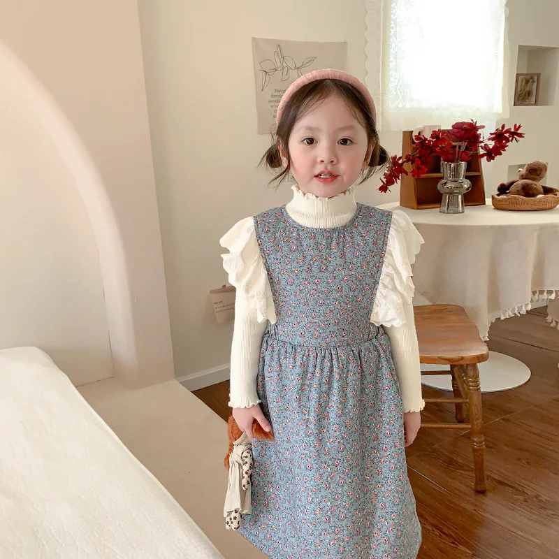 

Повседневные платья для девочек, детская одежда, новинка зимы 2023 из 2023 хлопка с застежкой, корейский стиль, осень, для маленьких принцесс, простой и милый Принт