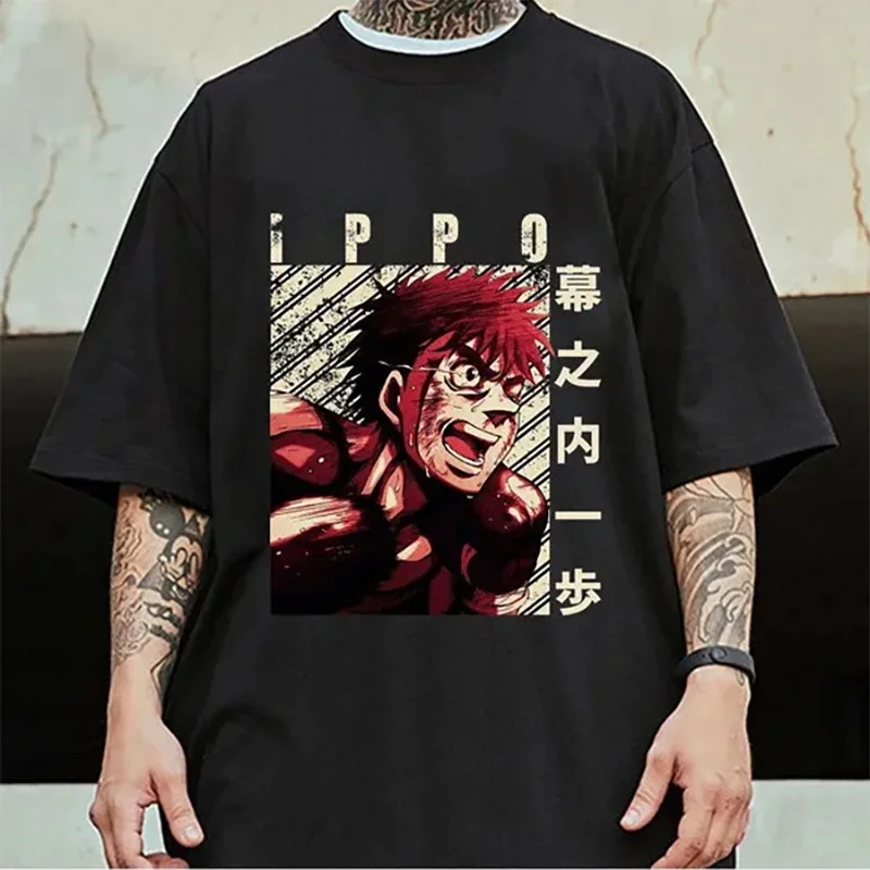 

Anime T Shirt Retro Ippo Makunouchi Graphic Printed T-shirt Men's Summer Casual Personality Loose Short Sleeve Tee