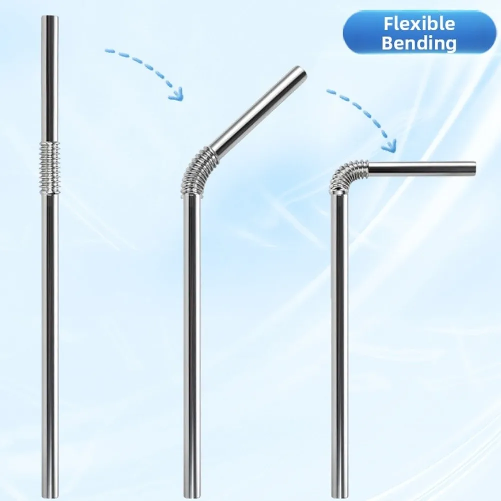 Reusable Flexible Stainless Steel Straws - Set of 2/4 Bendable Metal Straws for Hot & Cold Drinks with Easy Clean Features