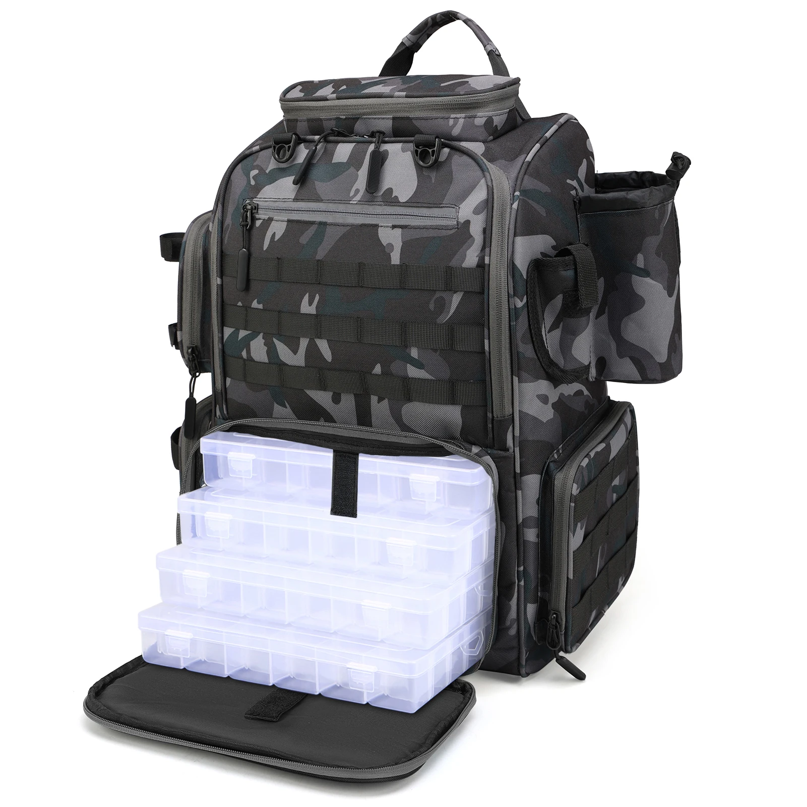 

Lixada Fishing Backpack Waterproof Fishing Tackle Storage Bag with 4 Trays and Rain Cover