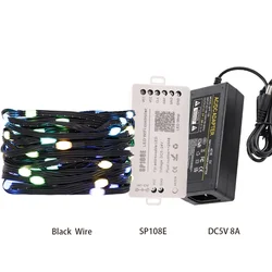 Dream Color RGBIC LED String Lights, 5M-20M, Waterproof, for Outdoor Parties and Christmas Celebrations (5V black 108 set)