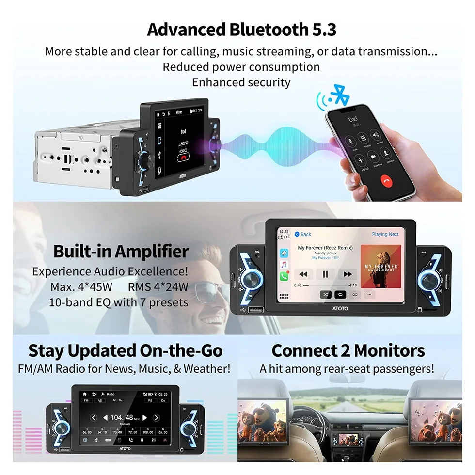 ATOTO 5 pollici 1Din Autoradio Bluetooth Unità principale Wireless