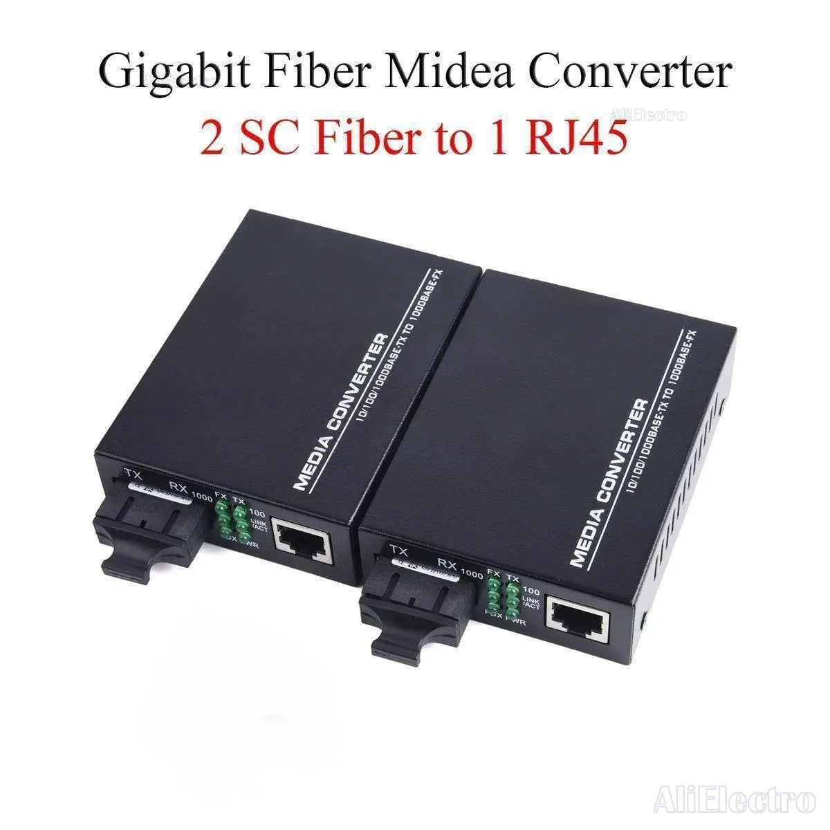 UPC 2 SC-Port To 1 RJ45 Gigabit Optical Media Converter Switch 100/1000M Single Mode Multimode Fiber Transceiver Kit