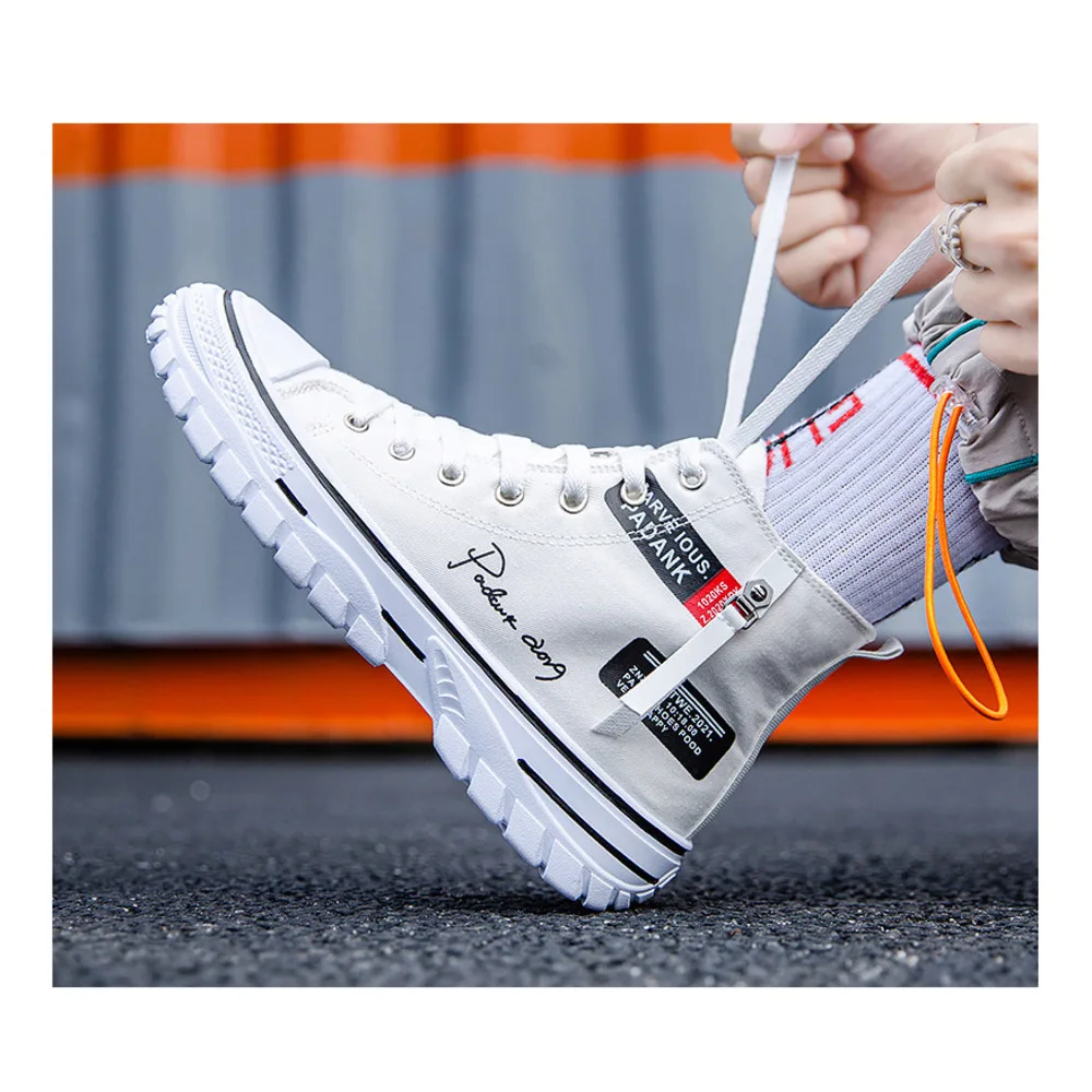 Chaussures montantes en toile respirantes pour hommes, chaussures de mode coréenne décontractées pour hommes, chaussures de planche pour étudiants, nouvelle collection 2023_voghion.com